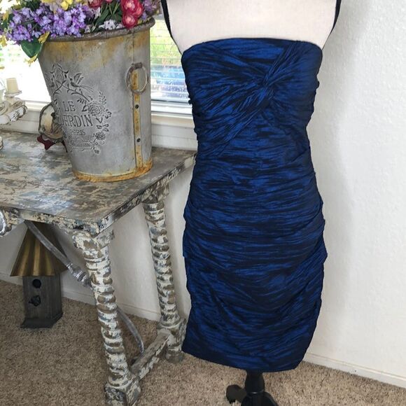 Betsy & Adam Royal Blue Taffeta Strapless Body-con Dress - Picture 2 of 12